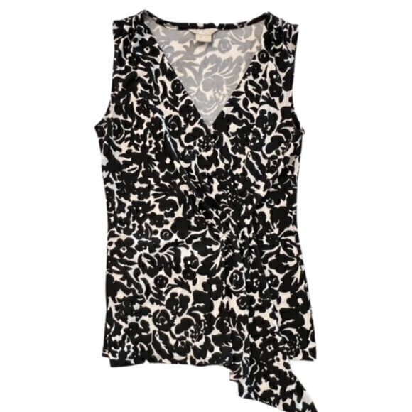 Michael‎ by Michael Kors Women’s S Black Ivory Floral Sleeveless Top Draped Wrap - Picture 1 of 9